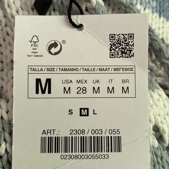 NWT. Zara White/Blue Knit Midi Dress. Size M. - Picture 7 of 9